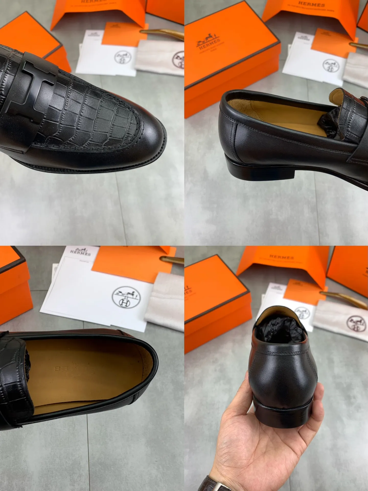 Factory price P980 💰💎💎💎 Original genuine leather outsole Brand: Hermès Grade: Same as the official website Original quality materials: Original soft calfskin Water-dyed cowhide lining Original Italian genuine leather outsole Style categories: Men's fashion Formal casual leather shoes Slip-on men's shoes series Young fashion European and American trends British style Code number: 39-45 (38.46 can be customized)